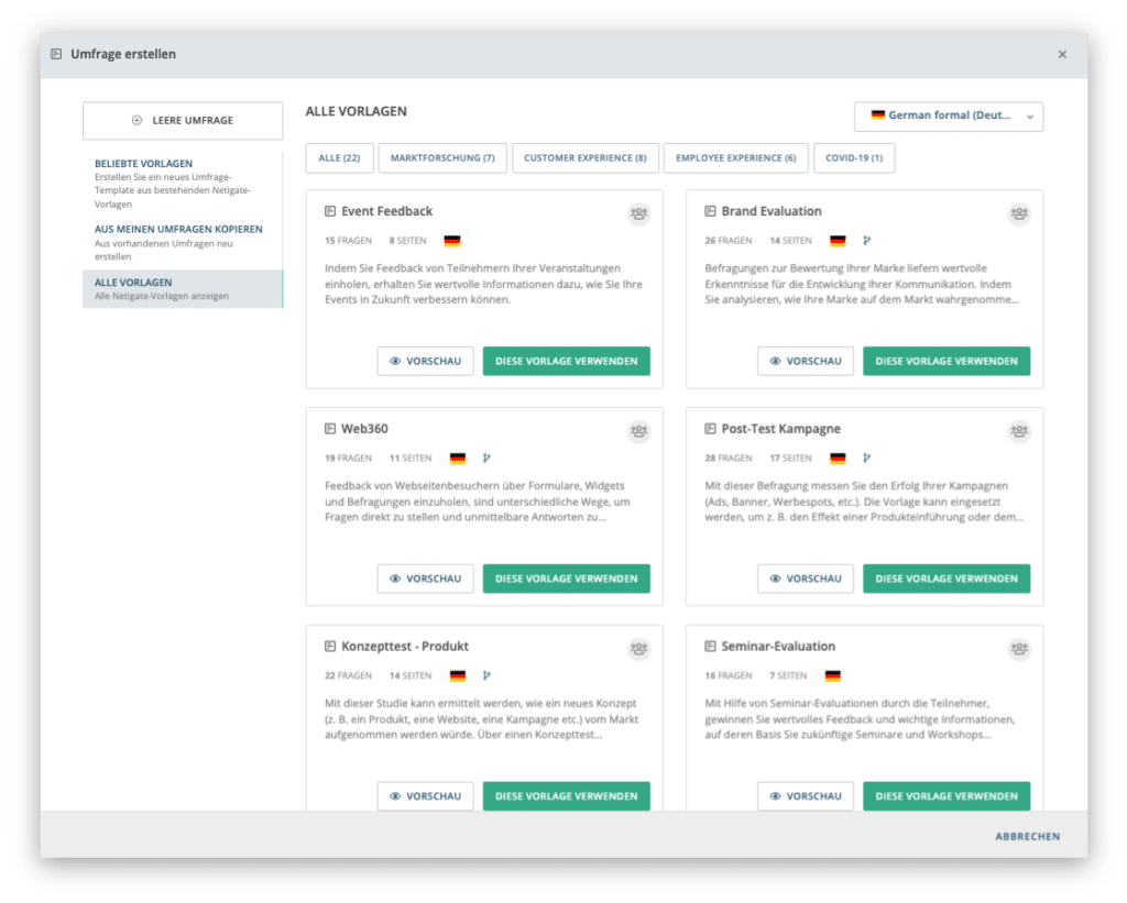 Kundenumfragen Vorlagen Muster im Tool